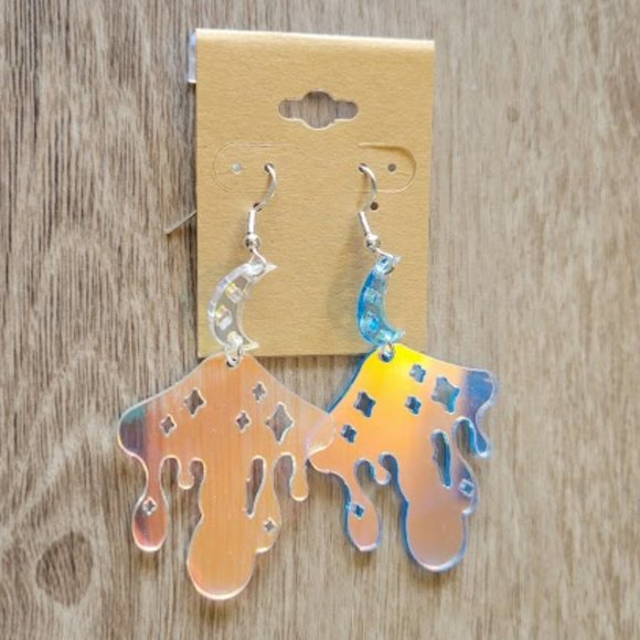 acidlipgloss Jewelry - Iridescent Trippy Mushroom & Moon Acrylic Earrings NWOT